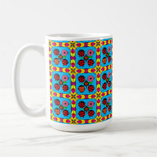Farbige Marienkäfer und Blumen Kaffeetasse