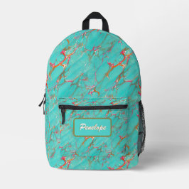 Farbige marmorierte Imitate Türkis mit Ihrem Namen Bedruckter Rucksack