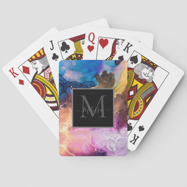 Farbige Marmormonogramm Spielkarten (Rückseite)