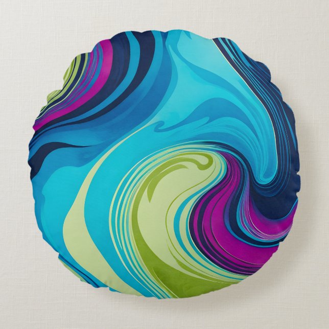 Farbige Marmorpapier Art Round Throw Kissen (Vorderseite)