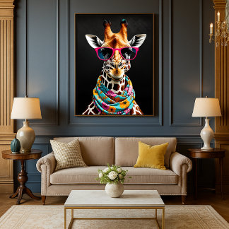 Farbige maximalistische lustige Giraffen-Kunst Poster
