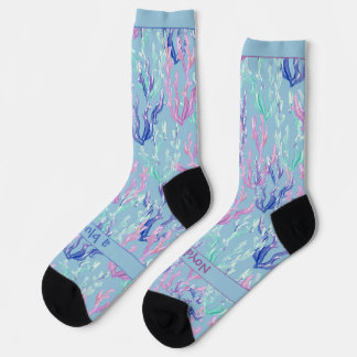 Farbige Meeresalgen, Text auf Blau Socken