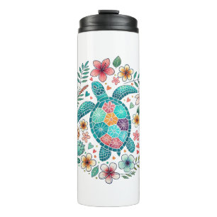 Farbige Meeresschildkröte & Florale 24oz Wasserfla Thermosbecher