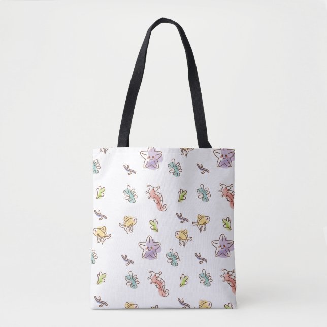 Farbige Meereswelt mit Seestern und Fischen v Tasche (Vorderseite)