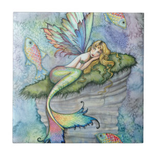 Farbige Meerjungfrau und Koi-Fisch Fantasy-Kunst Fliese
