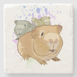 Farbige Meerschweinchen-Trio-Regenbogen-Farbspritz Steinuntersetzer