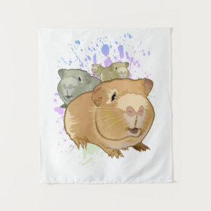 Farbige Meerschweinchen-Trio-Regenbogen-Farbspritz Wandteppich