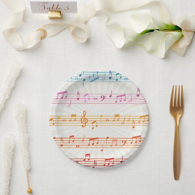 Farbige mehrfarbige Musiknote Musiker Pappteller (Hochzeit)