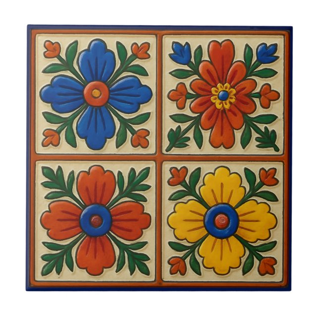 Farbige mexikanische Folk Traditionelle Blumenkuns Fliese (Vorderseite)