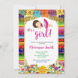 Farbige mexikanische Mädchen-Blumen-Fiesta-Baby-Pa Einladung