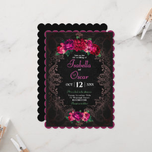 Farbige mexikanische rosa Blumenhochzeit schwarz Einladung