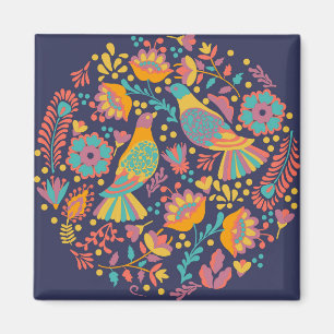 Farbige mexikanische Volkskunst Vögel und Blumen B Magnet