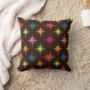 Farbige Mid Century Modern Atom-Sternenexplosionen Kissen