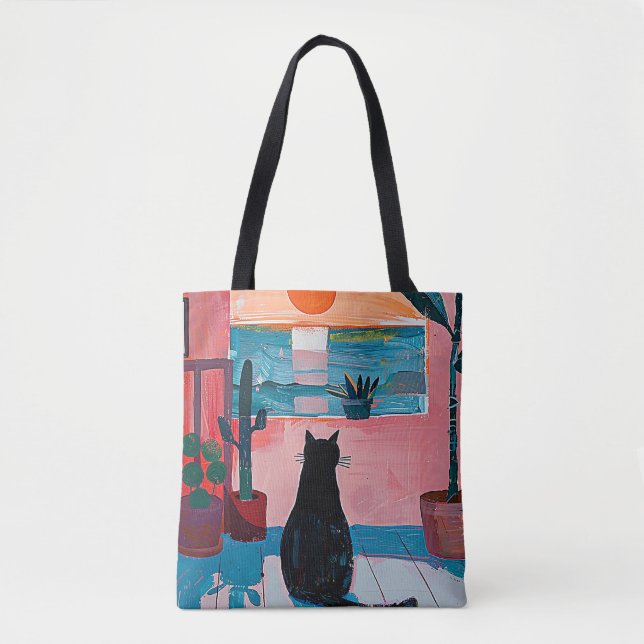 Farbige Mixed Media Pop Art Cat Tasche (Vorderseite)