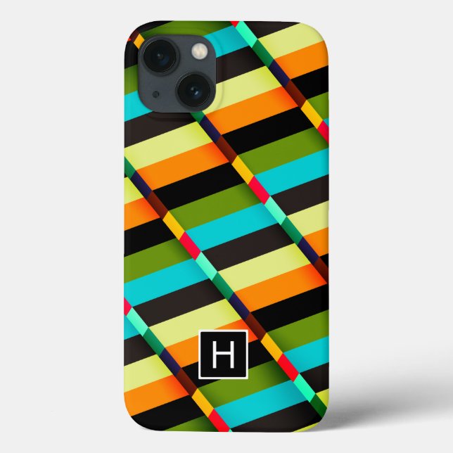 Farbige, moderne Abstrakte Streifen und Monogramm Case-Mate iPhone Hülle (Rückseite)