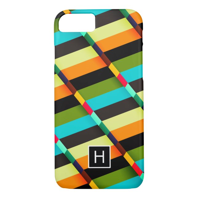 Farbige, moderne Abstrakte Streifen und Monogramm Case-Mate iPhone Hülle (Rückseite)