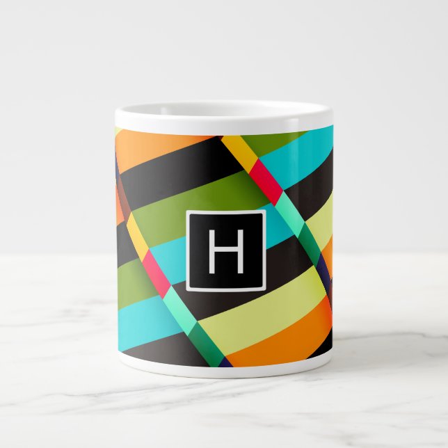 Farbige, moderne Abstrakte Streifen und Monogramm Jumbo-Tasse (Vorderseite)