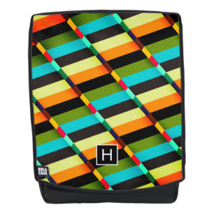 Farbige, moderne Abstrakte Streifen und Monogramm Rucksack