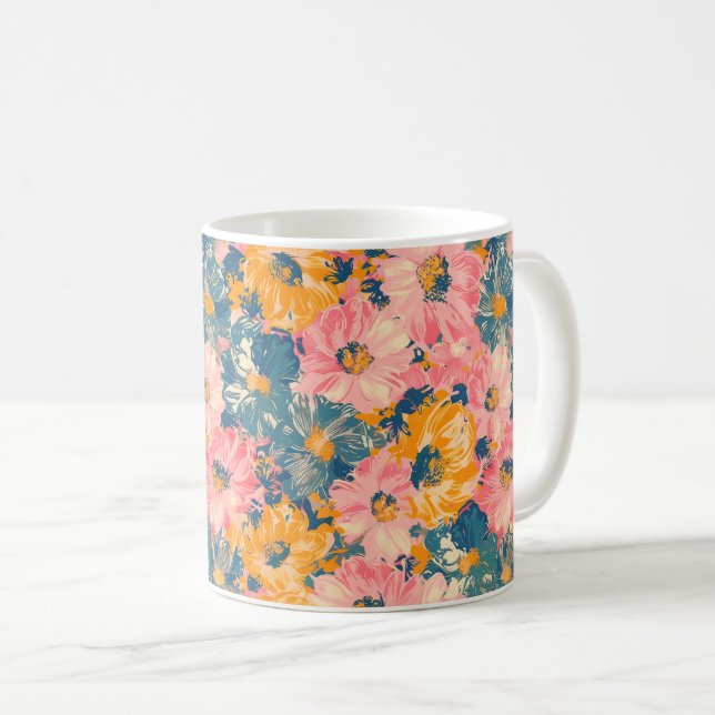 Farbige moderne Blume Blumenmuster Kaffeetasse (VorderseiteRechts)