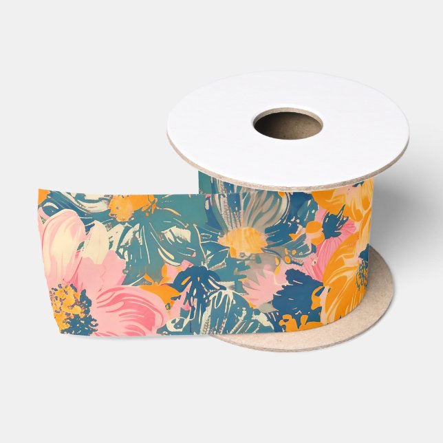Farbige moderne Blume Blumenmuster Satinband (Spule)
