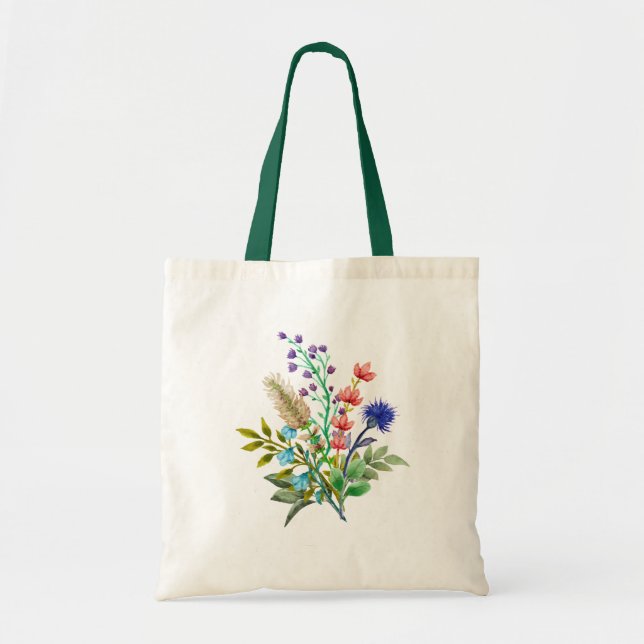 Farbige moderne Blume Wasserfarbe Sommertosbeutel Tragetasche (Vorne)