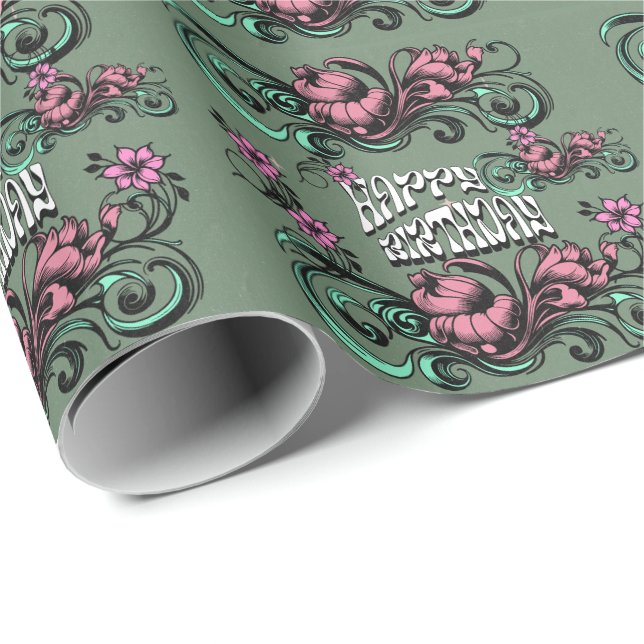 FARBIGE MODERNE BLUMEN GESCHENK TOCHTER SCHWESTER  GESCHENKPAPIER (Rolleneckpunkt)