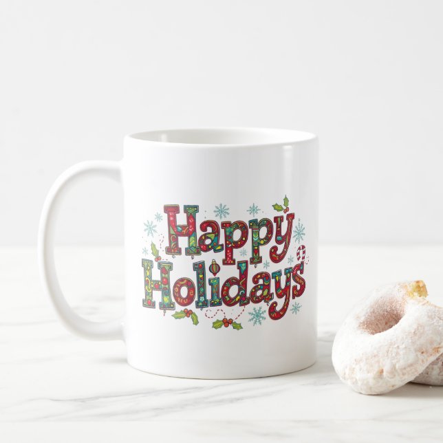 Farbige moderne frohe Feiertage Kaffeetasse (Mit Donut)