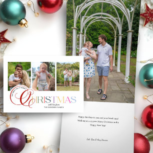 Farbige moderne frohe Weihnachten Schrift 3-Foto Dreifach Gefaltete Urlaubskarte