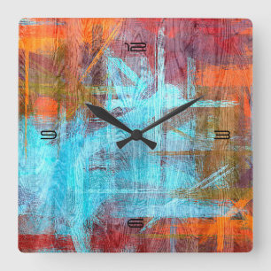 Farbige moderne Holzkorn-Hintergrund Quadratische Wanduhr