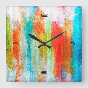 Farbige moderne Holzmaserung Hintergrund #10 Quadratische Wanduhr