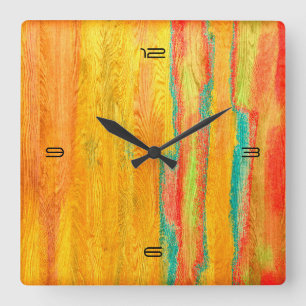 Farbige moderne Holzmaserung Hintergrund #5 Quadratische Wanduhr