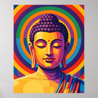 Farbige moderne Kunst | Meditierendes Buddha-Portr Poster