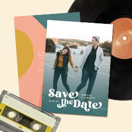 Farbige moderne Retro Volles Foto Aquamarine Overl Save The Date