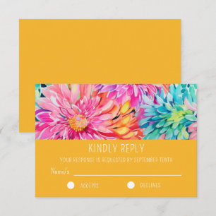 Farbige moderne tropische Aquarell-Blumenhochzeit RSVP Karte