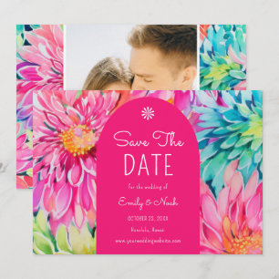 Farbige moderne tropische Blumenhochzeitsfoto Save The Date