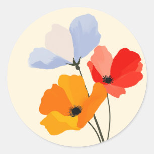 Farbige Mohnblume Blume Runder Aufkleber