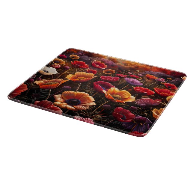 Farbige Mohnblumen Schneidebrett (Ecke)