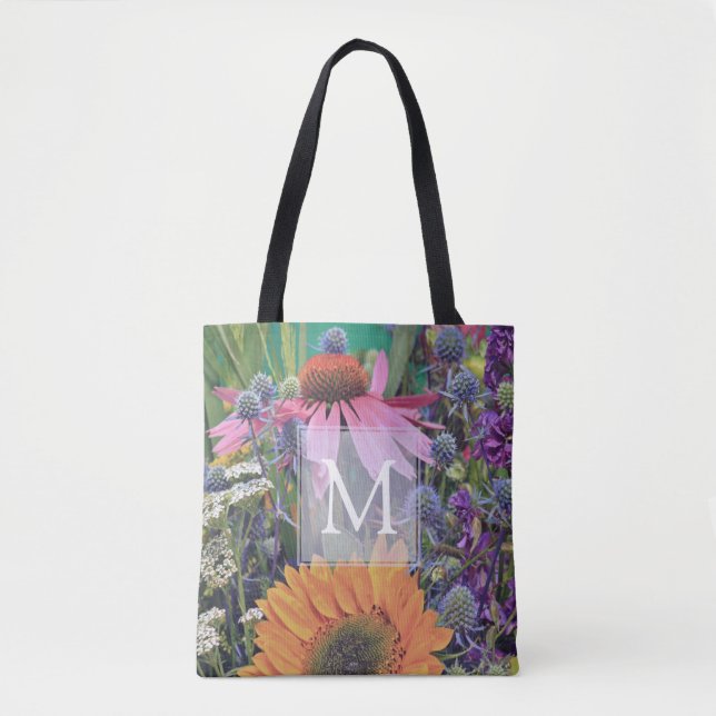 Farbige Monogramm-Blume Totbeutel Tasche (Vorderseite)