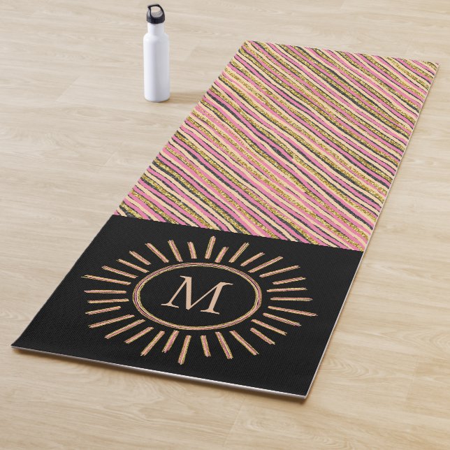 Farbige Monogramm einfache Gold Pink Schwarz Yogamatte (Beispiel)