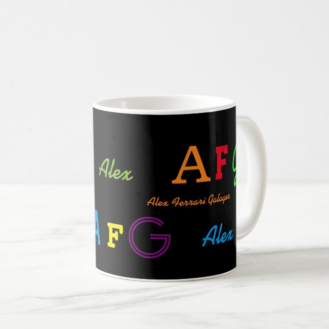 Farbige Monogramm-Initialen/Name personalisiert Tasse (VorderseiteRechts)