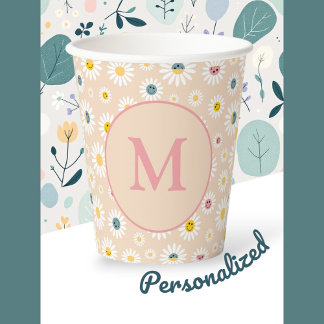 Farbige Monogramm Lächeln Daisy personalisiert Pappbecher