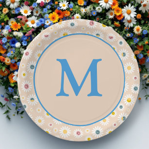 Farbige Monogramm Lächeln Daisy personalisiert Pappteller