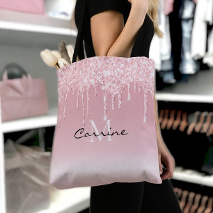 Farbige Monogramm Rosa Glitzer Tropfen Metallisch Tasche