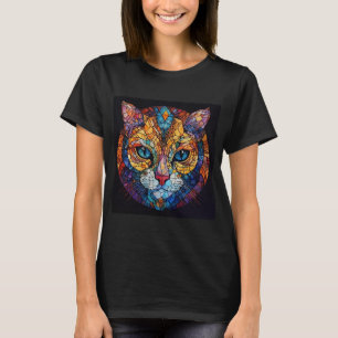 Farbige Mosaik-Kunst eines Katzenkopfes T-Shirt