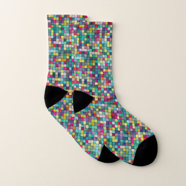 Farbige Mosaik-Socken mit geometrischen Quadraten Socken (Paar)