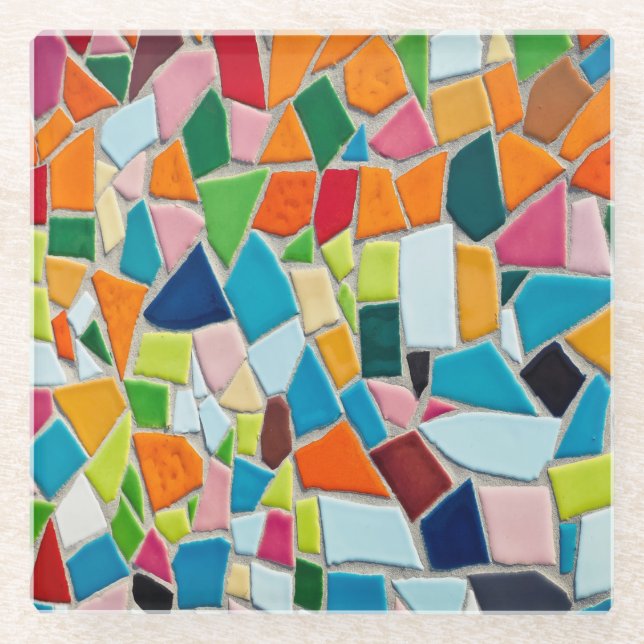 Farbige Mosaikfliesen Glasuntersetzer (Vorderseite)