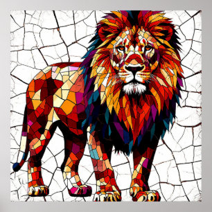 Farbige Mosaiklöwenskulptur Poster