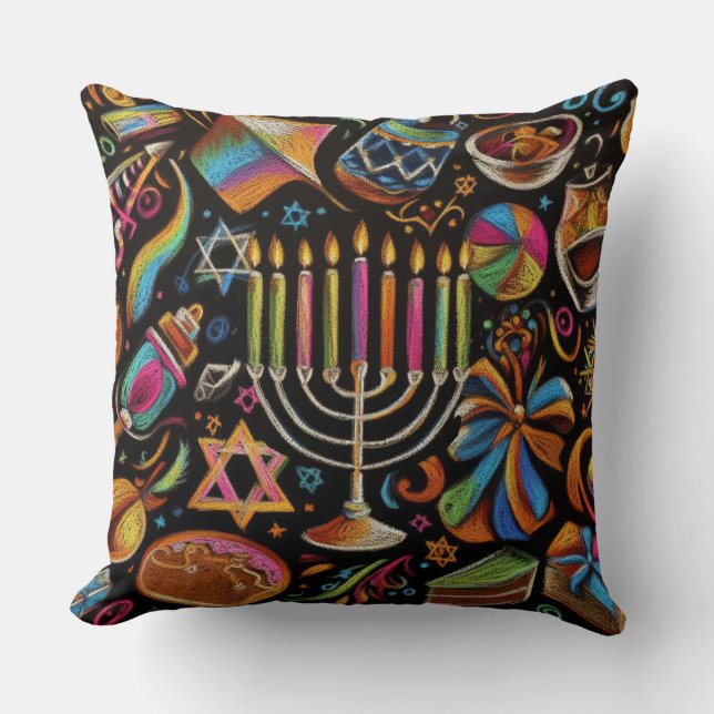 Farbige Motive Hanukkah Menorah Kissen (Vorderseite)