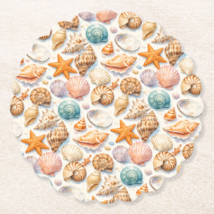 Farbige Muscheln. Maritim. Papieruntersetzer Untersetzer