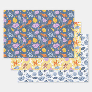 Farbige Muscheln und Algen Geschenkpapier Set